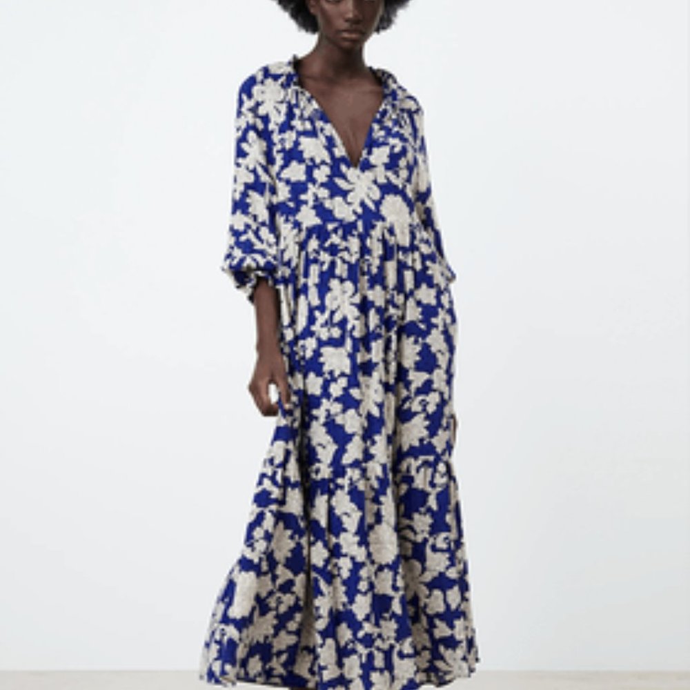 Zara Blue and White floral maxi dress. Size M